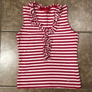 Esprit Red & white striped ruffled tank top